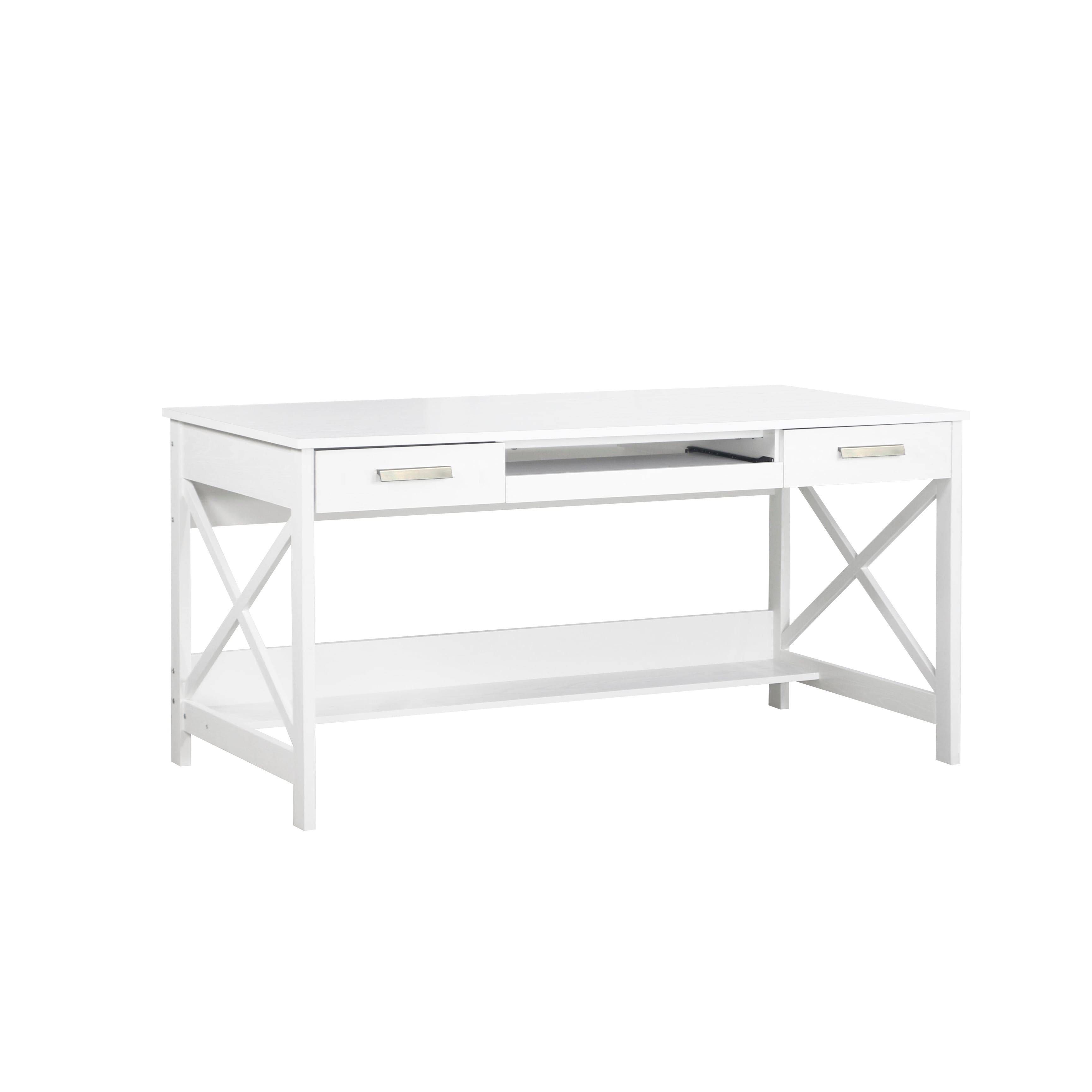 White Birch Wood Writing Desk with Keyboard Tray and Drawers