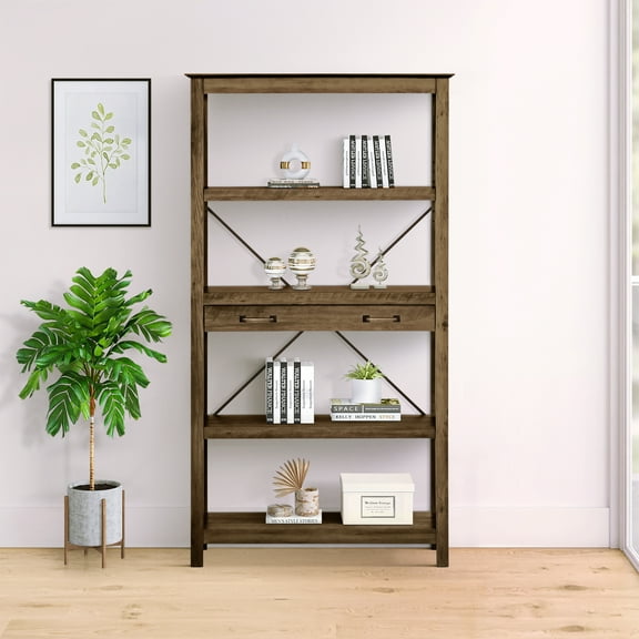 Saint Birch Honduras Engineered Wood Four Shelf Bookcase in Rustic Oak Brown