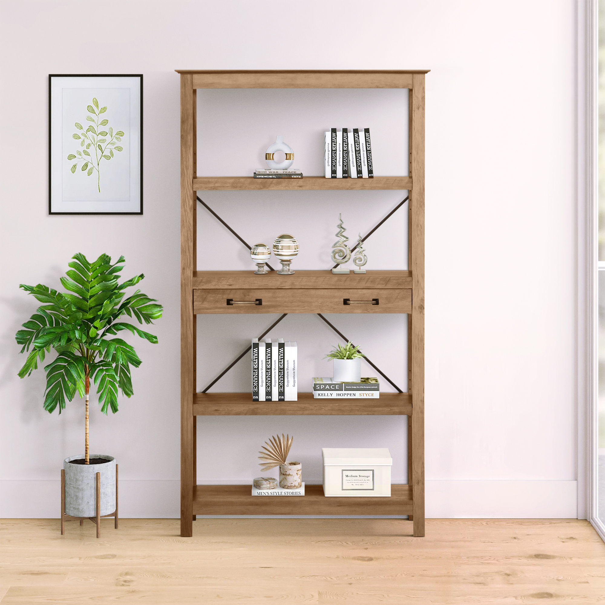 Saint Birch Honduras Transitional Rustic Oak Particleboard FourShelf
