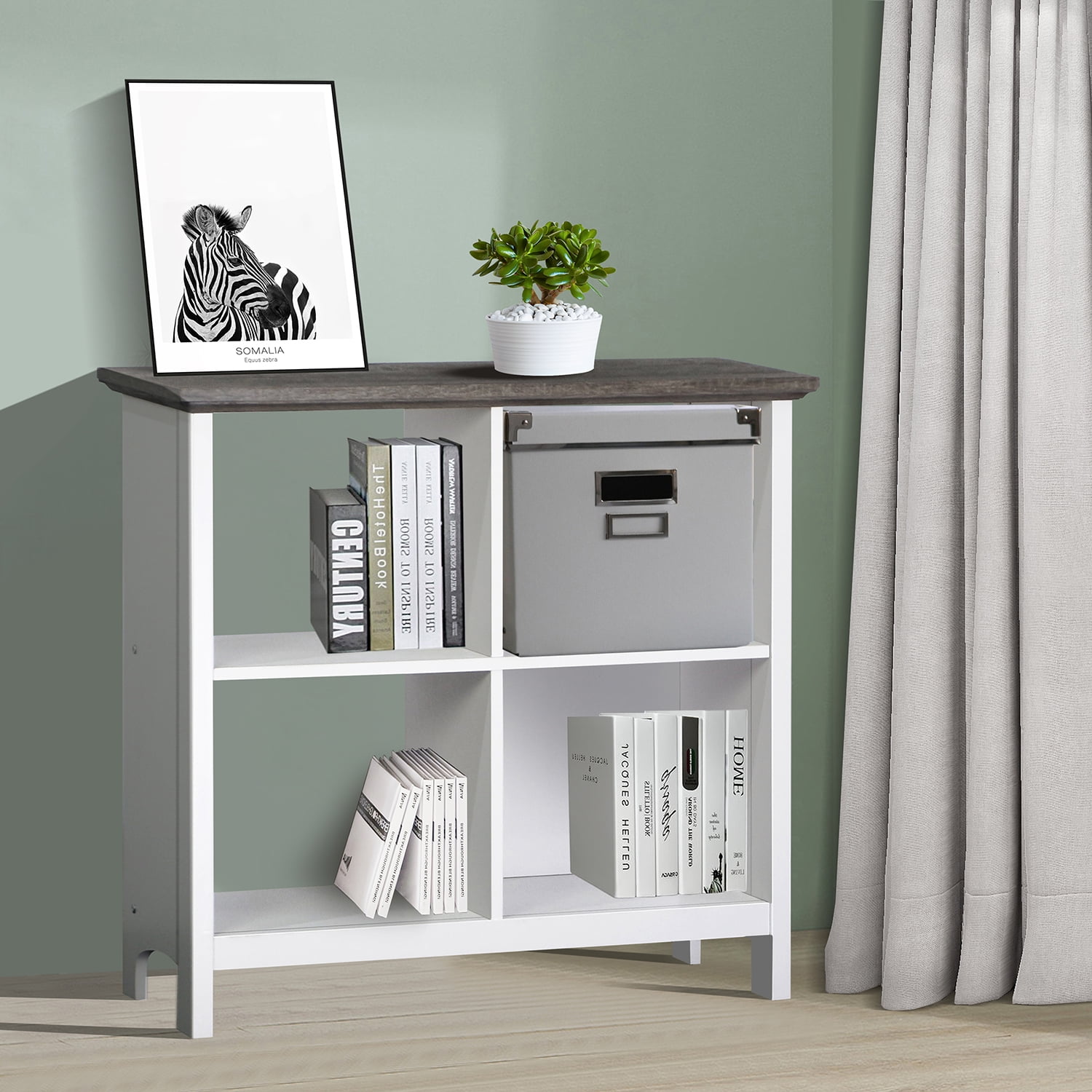 Olivia Gray Oak and White 4-Cube Wooden Bookcase