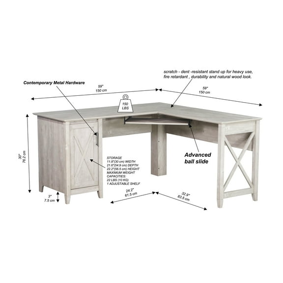 Saint Birch Oxford Engineered Wood Farmhouse L Desk in Gray