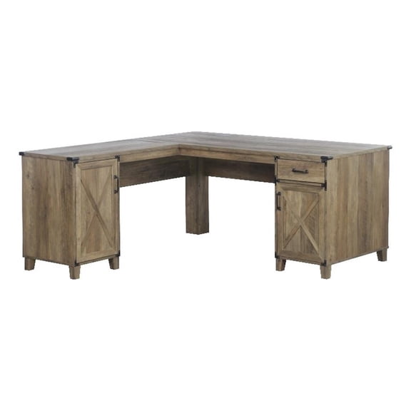 Saint Birch Oxford Farmhouse Engineered Wood L-Shaped Desk in Rustic Oak