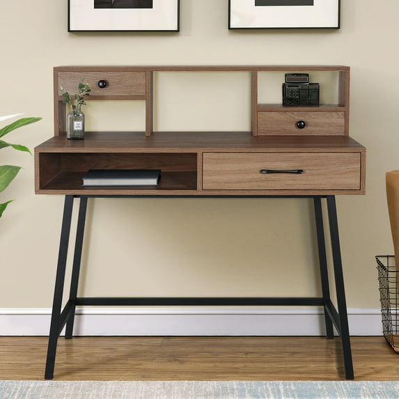 Saint Birch Pinning 3-Drawer Oak brown Desk with Hutch