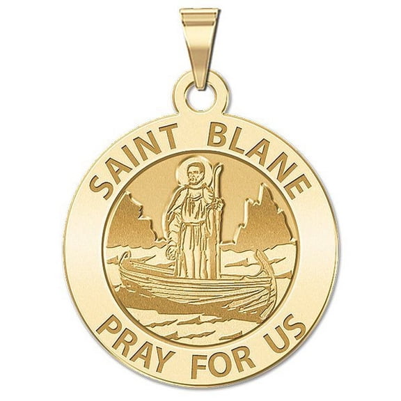 Saint Blane Round Religious Medal - 1 Inch Size of a Quarter -Solid 14K Yellow Gold