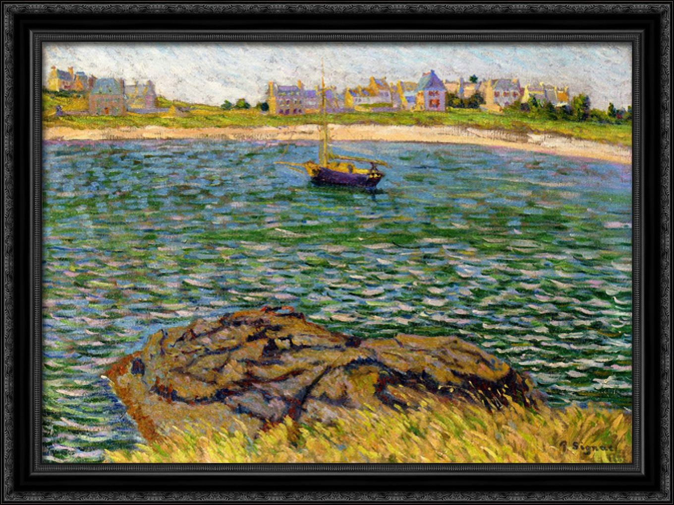 Saint Brac, Le Bechet 38x28 Large Black Ornate Wood Framed Canvas Art by Paul Signac