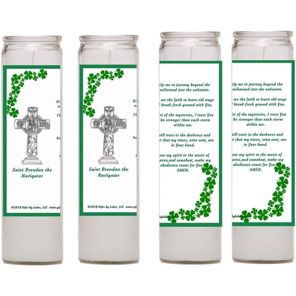 Saint Brendan The Navigator Irish Abbott Patron of Boatmen, Mariners, Travelers, Elderly Adventurers, and Whales Set of Two or Four Glass Candles (Four)