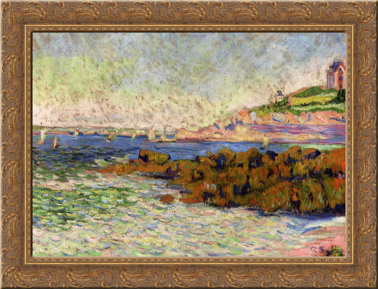 Saint Briac, the marker Le Cheval 24x18 Gold Ornate Wood Framed Canvas Art by Paul Signac