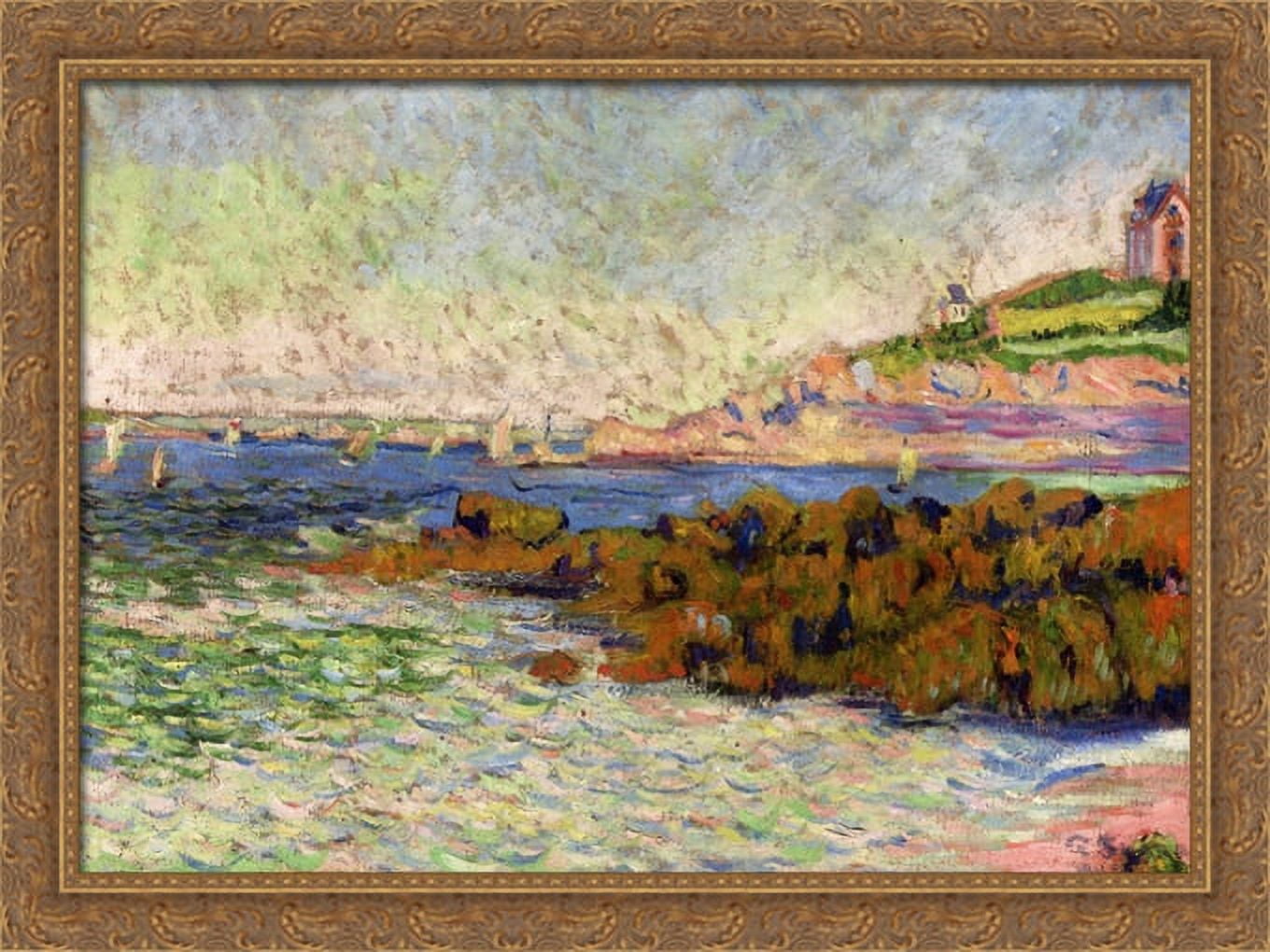 Saint Briac, the marker Le Cheval 38x28 Large Gold Ornate Wood Framed Canvas Art by Paul Signac