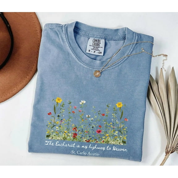Saint Carlo Acutis Comfort Colors Shirt, Christian Faith Tee, Floral Eucharist Shirt, Catholic All Saints Day Gift
