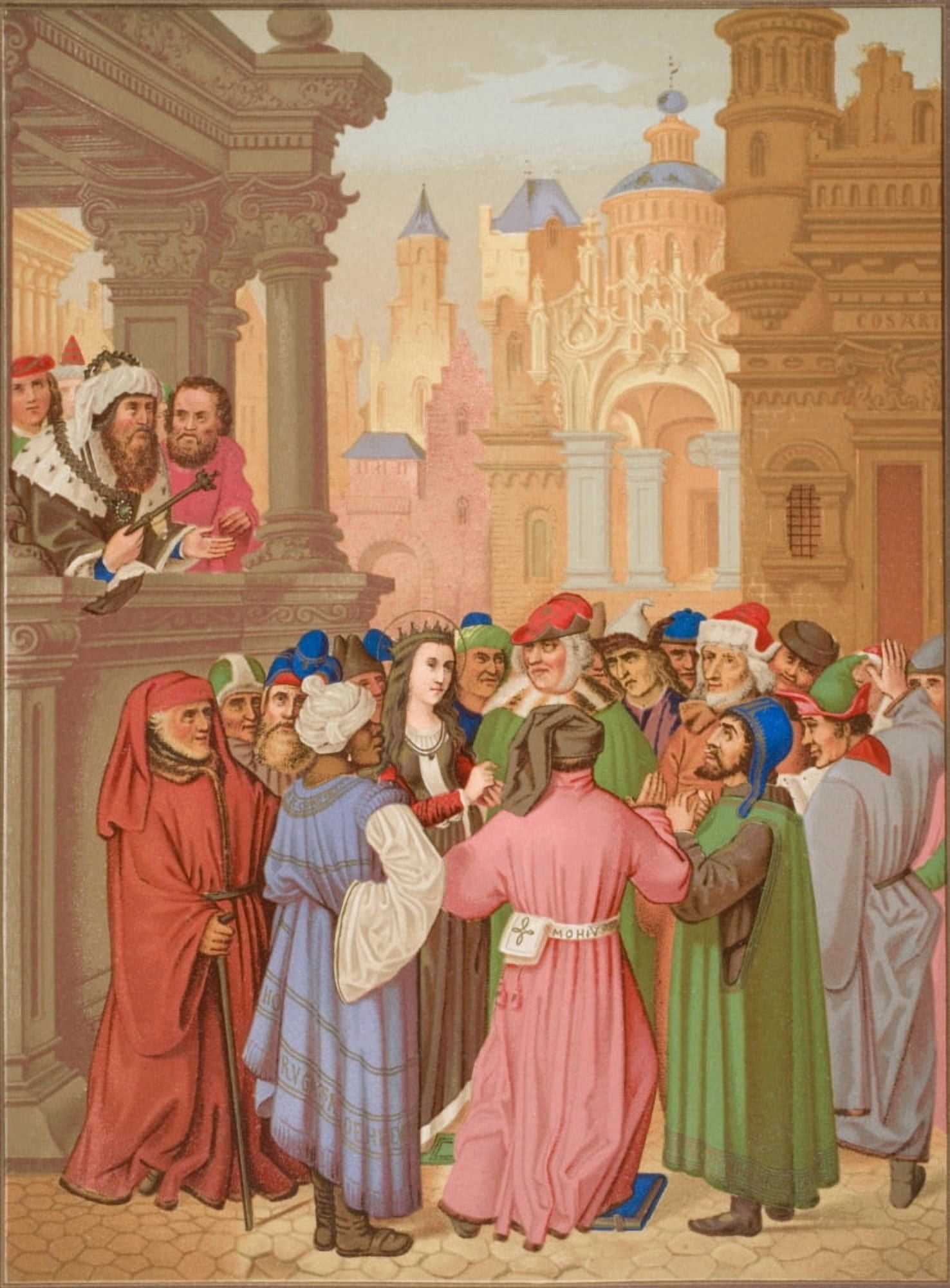 Saint Catherine Surrounded By The Doctors Of Alexandria Copy Of A Miniature From The Breviary Of The Cardinal Grimani Attributed To Memling Canvas Art - Ken Welsh Design Pics (24 x 34)
