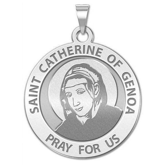 Saint Catherine of Genoa Religious Medal - - 3/4 Inch Size of a Nickel -Sterling Silver