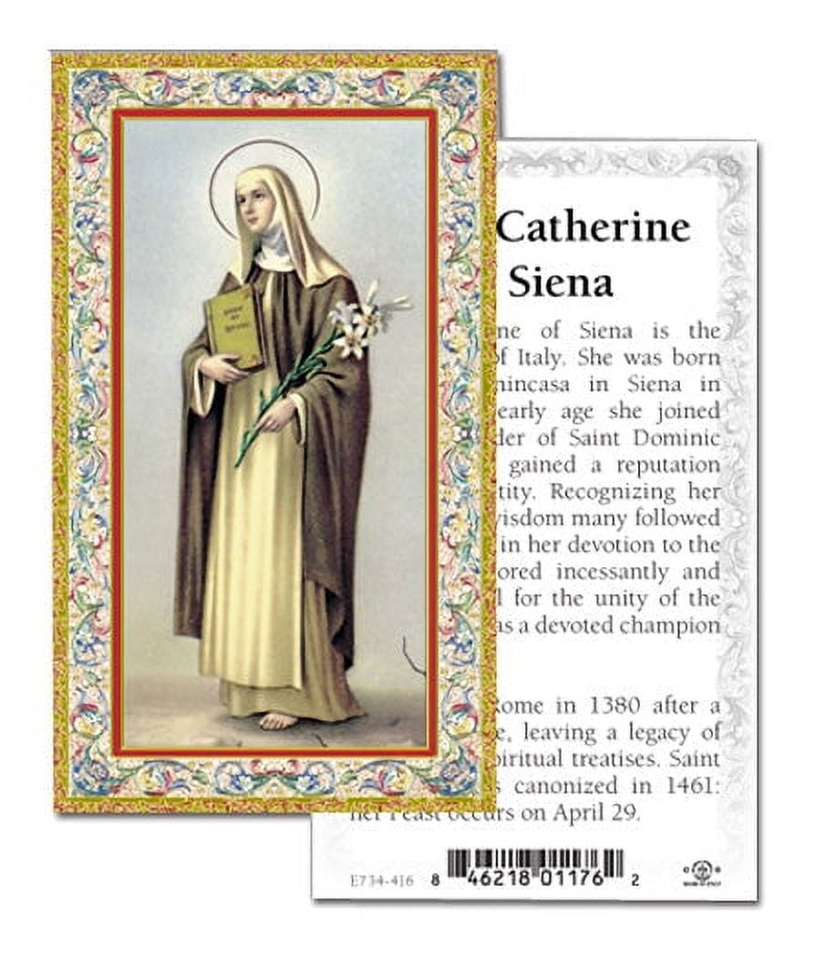 Saint Catherine of Siena GoldStamped Catholic Prayer Holy Card with