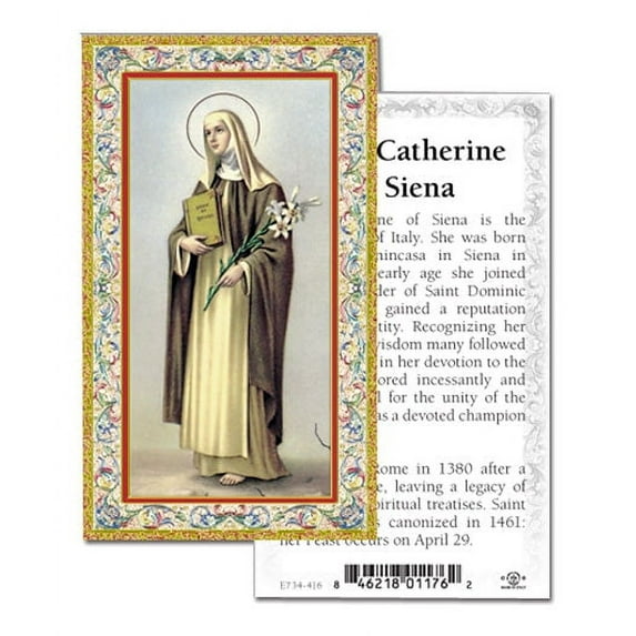 Saint Catherine of Siena Gold-Stamped Catholic Prayer Holy Card with Prayer on Back, Pack of 100