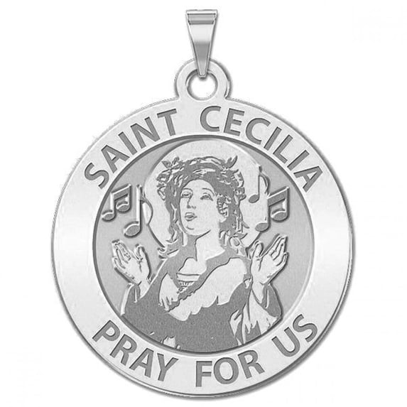 Saint Cecilia Round Religious Medal (Singing) - - 3/4 Inch Size of a Nickel -Sterling Silver