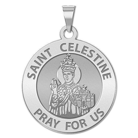 Saint Celestine Religious Medal - 3/4 Inch Size of a Nickel -Sterling Silver