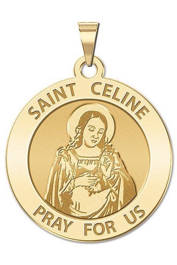 Saint Celine Religious Medal - - 1 Inch Size of a Quarter -Solid 14K Yellow Gold