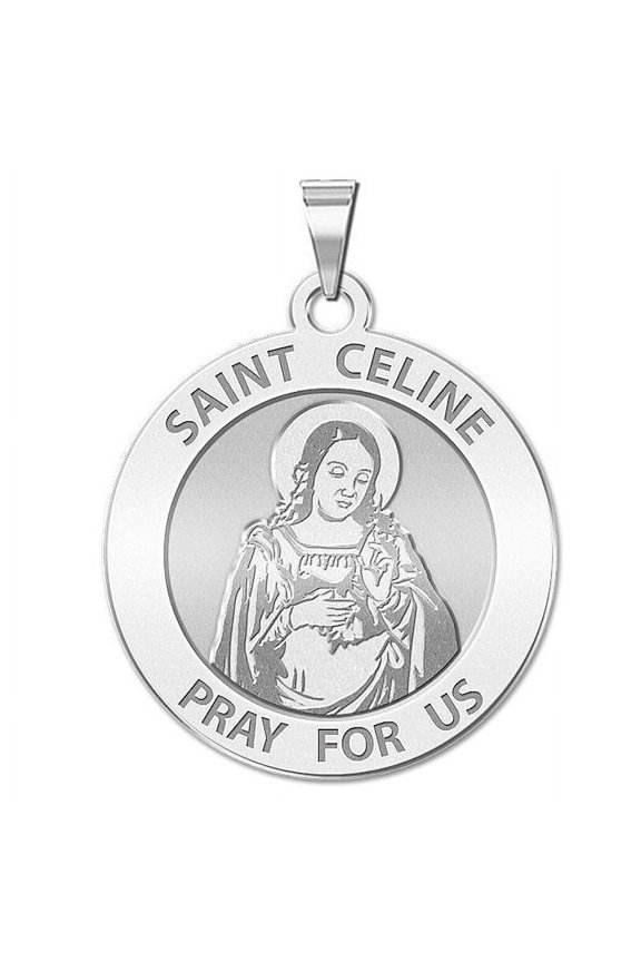 Saint Celine Religious Medal - - 3/4 Inch Size of a Nickel -White Gold