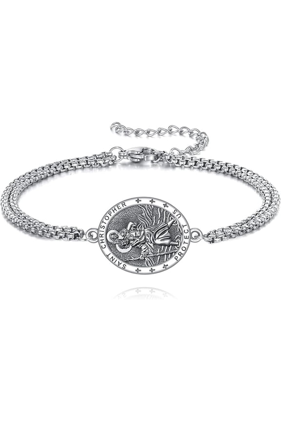 Saint Christopher Bracelet 925 Sterling Silver Saint Christopher Medal Bracelet Protection Religion Jewelry Christmas Jewelry for Men Women