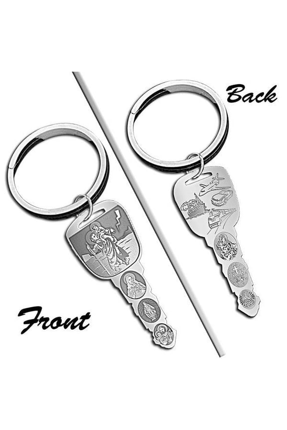 Saint Christopher Double Sided "Travelers Key" Keychain - 3/4 Inch X 2 Inch -Sterling Silver