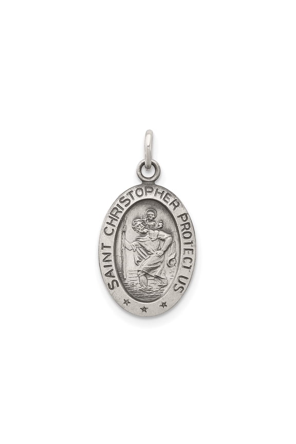 Saint Christopher Medal Pendant Necklace in Antiqued Sterling Silver Oval Charm for Protection Spiritual Jewelry for Men and Women Christian Faith Travel Accessory Symbol of Safety