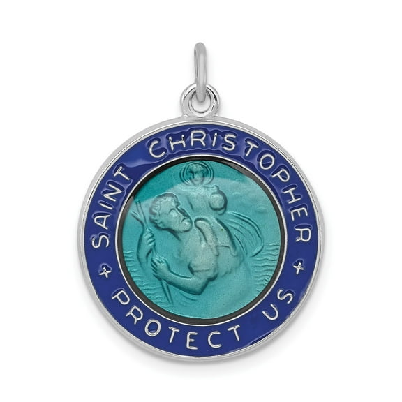Saint Christopher Medal for Protection Sterling Silver Necklace with Blue Enamel Round Pendant Religious Christian Jewelry for Men and Women Travel Faith Accessory Spiritual Symbol Charm