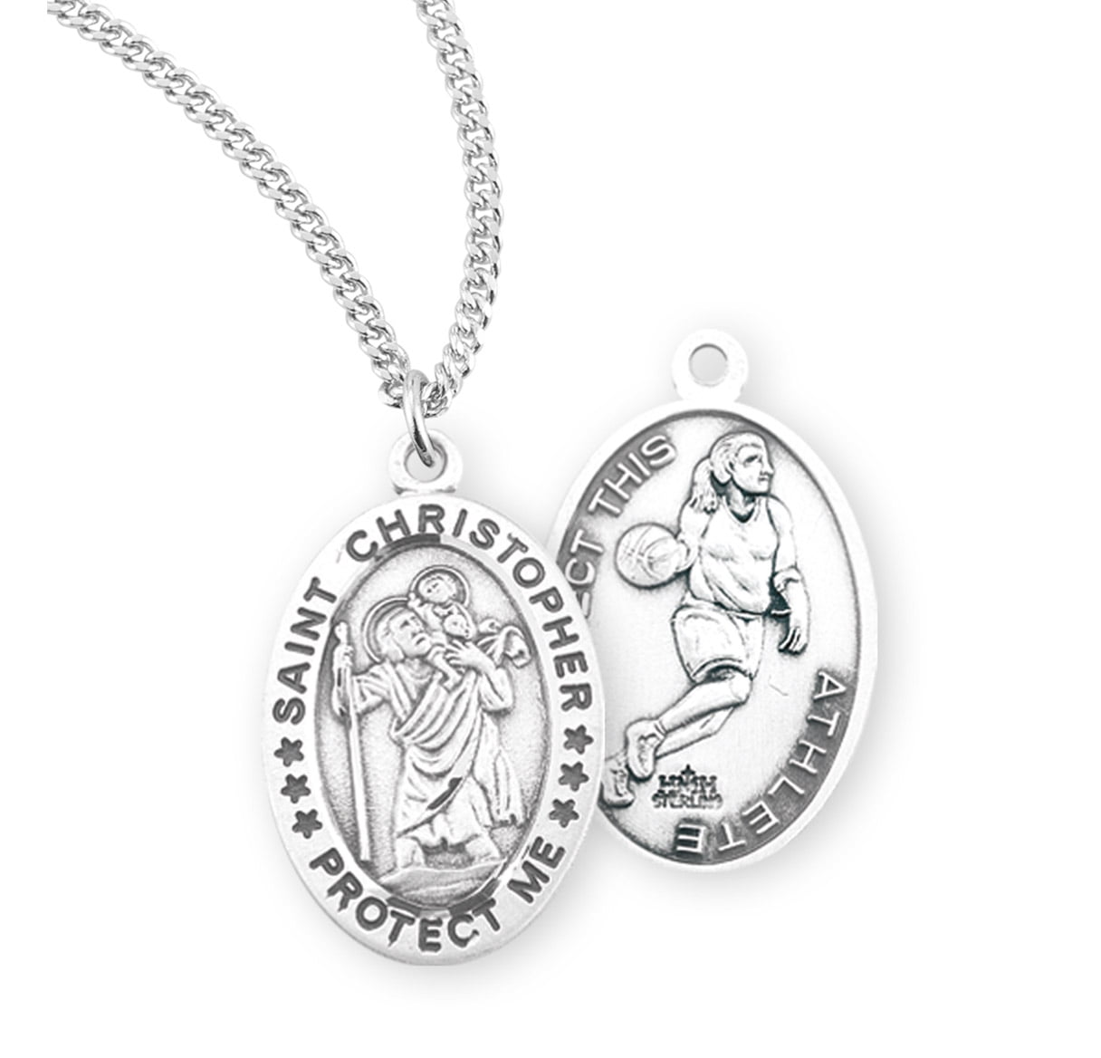Saint Christopher Oval Sterling Silver Female Basketball Athlete Medal ...