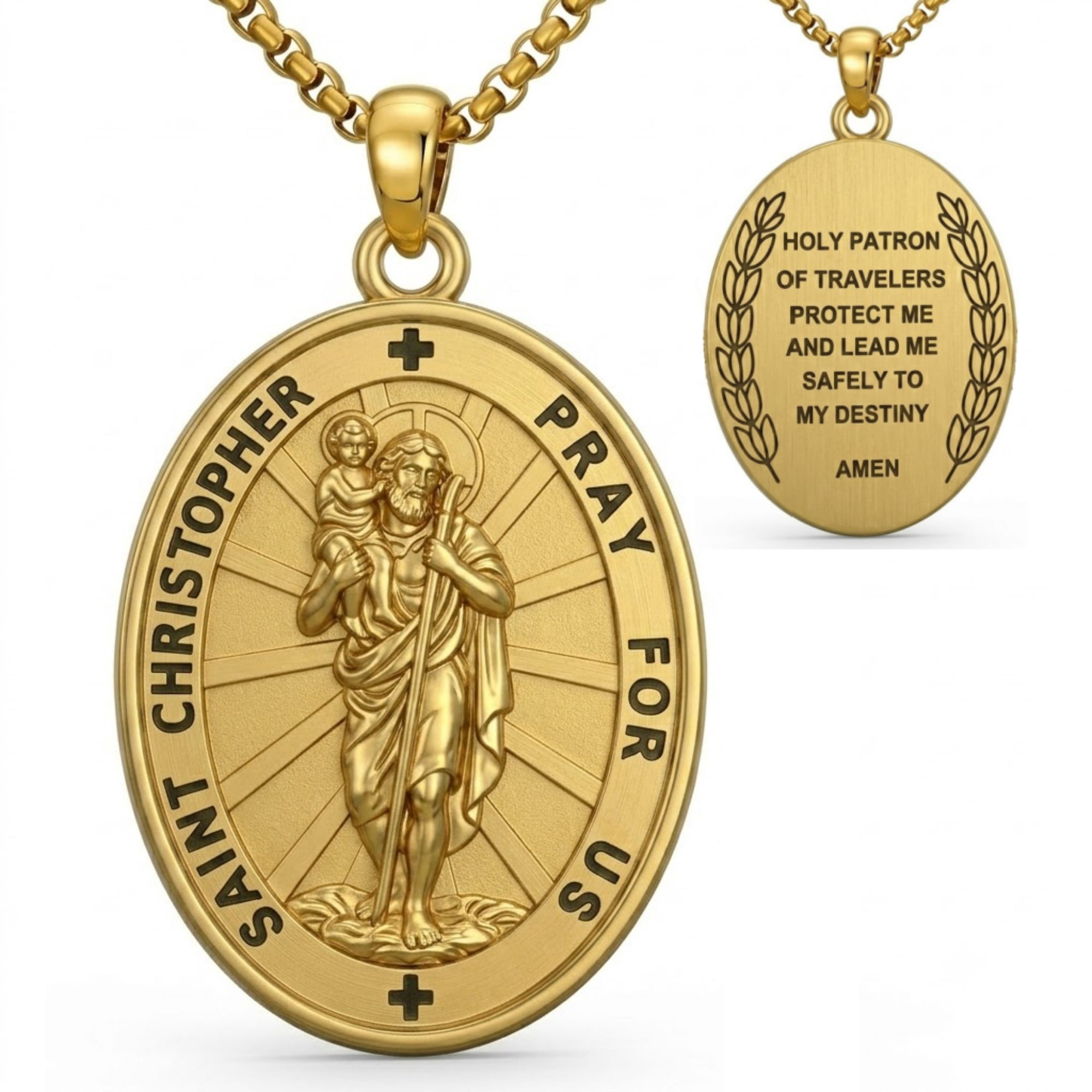Kootwo St. Christopher Pendant Necklace for Men Women, 14K Gold Plated ...