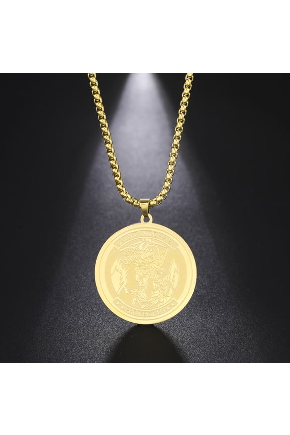 Saint Christopher Pray Us Pendant Necklace for Women Men 14K White Gold Religious Amulet Chain Jewelry