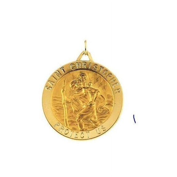 Saint Christopher Religious Medal - 14k Yellow Gold- Just over 3/4 Inch X 3/4 Inch -(23 Mm)