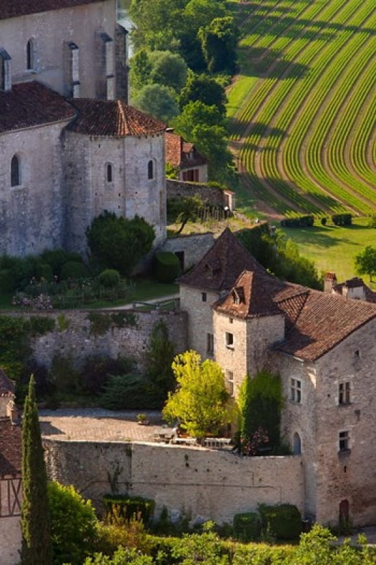 Saint-Cirq-Lapopie in the Lot Valley Canvas Art - Brian Jannsen DanitaDelimont (18 x 27)