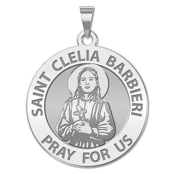 Saint Clelia Barbieri Round Religious Medal - - 2/3 Inch Size of Dime, Solid 14K White Gold