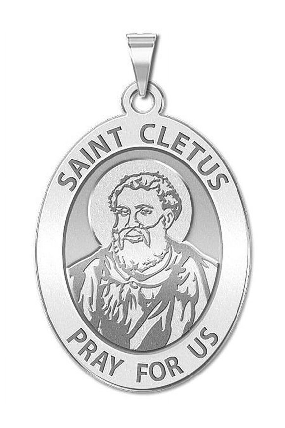 Saint Cletus Religious Medal - Oval - 1/2 X 2/3 Inch Size of Dime, Sterling Silver