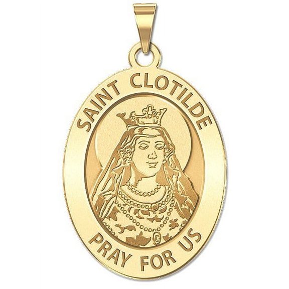 Saint Clotilde OVAL Religious Medal  - 1/2 x 2/3 inch Size of Dime, Solid 14K Yellow Gold