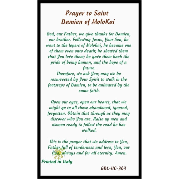 Saint Damien Molokai or Father Damien Patron Saint of Lepers Set of Two 2 or Four 4 Glass Candles with Prayer (Medal and Prayer Card)