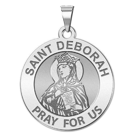 Saint Deborah Religious Medal - 1 Inch Size of a Quarter -Solid 14K White Gold