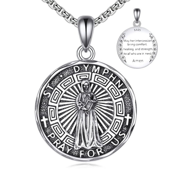 Saint Dymphna Necklace Sterling Silver Religious Protector Pendant St Dymphna Jewelry Gifts for Women Men
