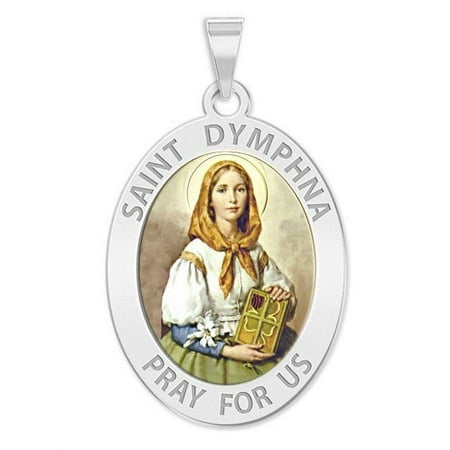 Saint Dymphna Oval Religious Medal - 3/4 Inch X 1 Inch - Solid 14K White Gold