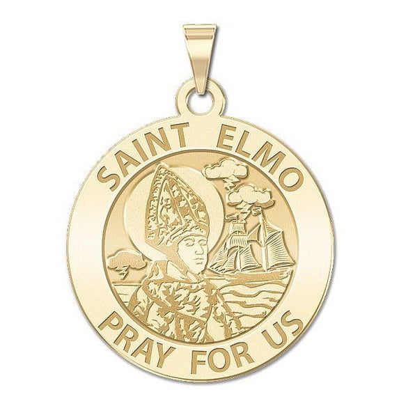 Saint Elmo Religious Medal - 1 Inch Size of a Quarter -Solid 14K Yellow Gold
