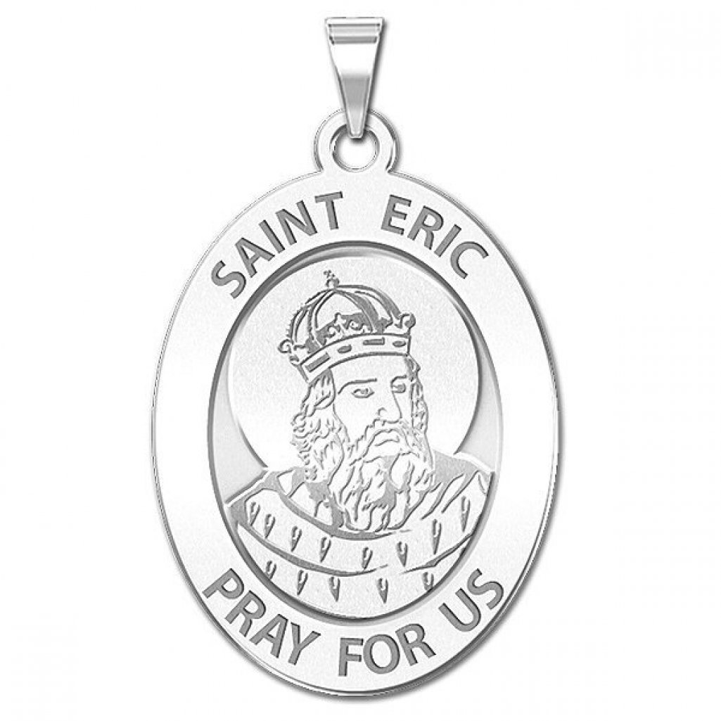 Saint Eric Oval Religious Medal - 1/2 x 2/3 inch Size of Dime, Sterling ...