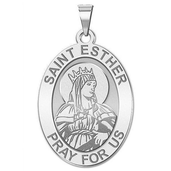 Saint Esther Religious Oval Medal - 3/4 Inch X 1 Inch - Sterling Silver