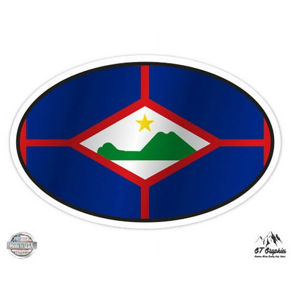 Saint Eustatius Flag Oval - 5" Vinyl Sticker - For Car Laptop I-Pad - Waterproof Decal