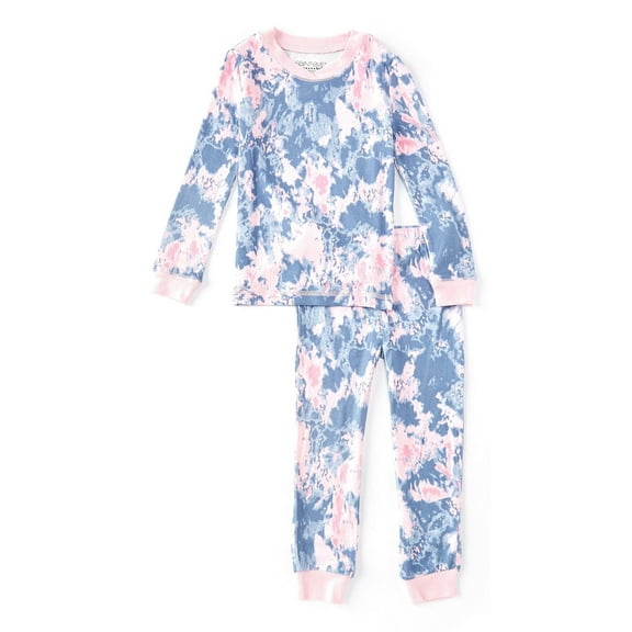 Saint Eve Girls 2-Piece Pajamas Set Soft Hacci Tie Dye Long Sleeve Top & Matching Pant, Blue, Size: 4
