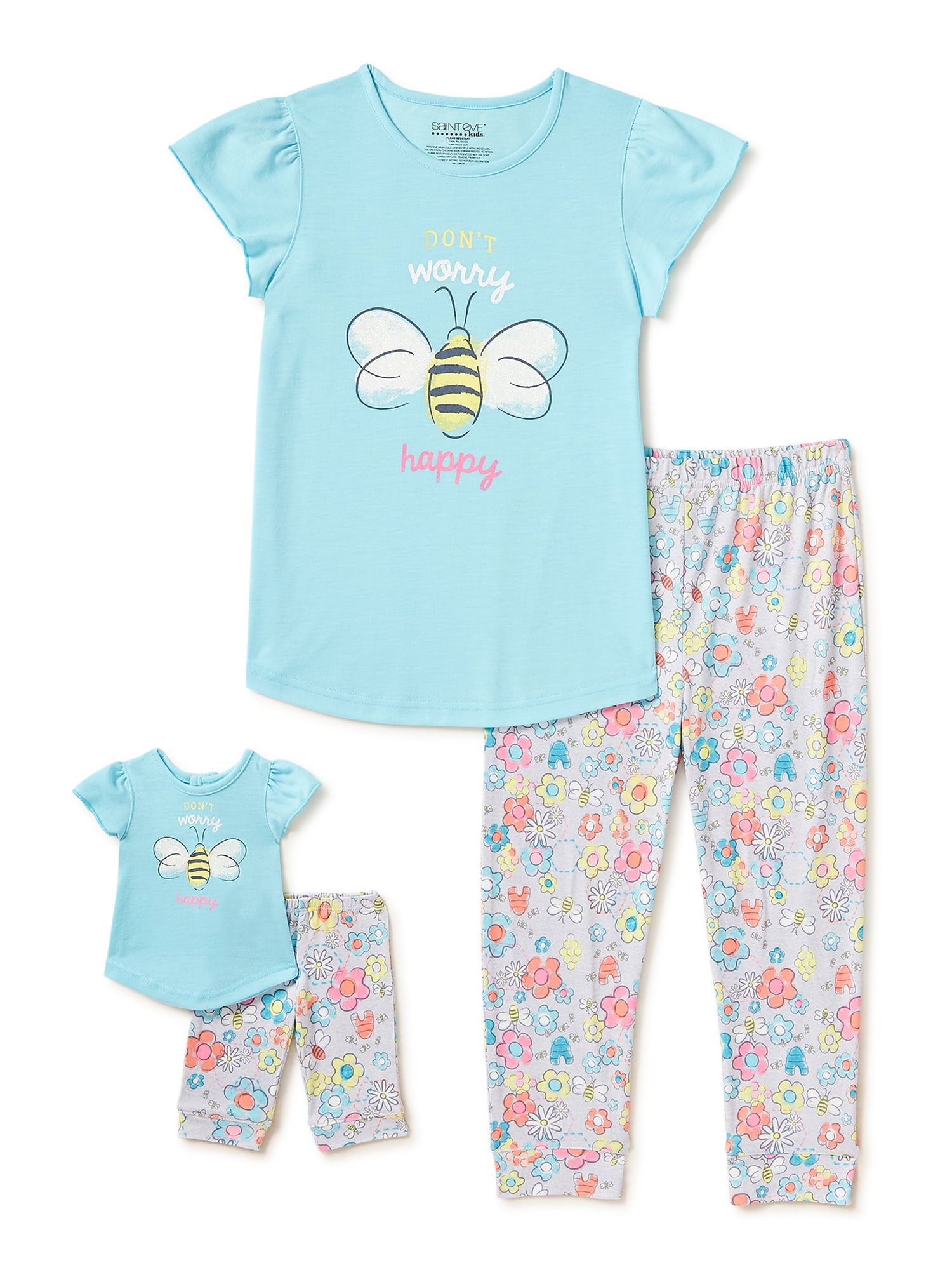 Saint Eve Girls Doll and Me 2 Piece Pajama Set with Matching Doll