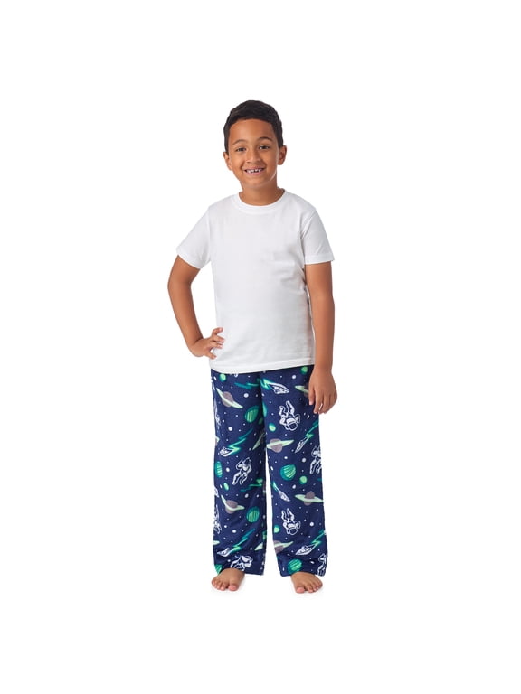 Kids Boys 2-Pack Fuzzy Pajama Pants with Sleep Mask - Gray Space Alien, X-Small