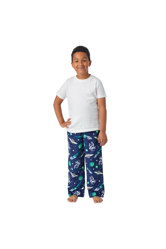 Kids Boys Fuzzy Pajama Pants, 2 Piece PJ Pant Set and Sleep Mask - Gray Space Alien, X-Small