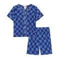 thumbnail image 1 of Saint Eve Kids Boys Pajamas, 2 Piece PJ Set Button Down Sport Jersey with Shorts - Blue Check, 1 of 6