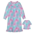thumbnail image 1 of Saint Eve Kids Girl and Doll Matching Nightgown Set, Long Sleeve Soft Flannel Sleep Dress - Blue Tie Dye, 1 of 6