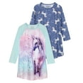 thumbnail image 1 of Saint Eve Kids Girls 2 Pack Nightgowns, Long Sleeve 2pc Soft Jersey Sleep Shirt - Blue Unicorn, 1 of 3