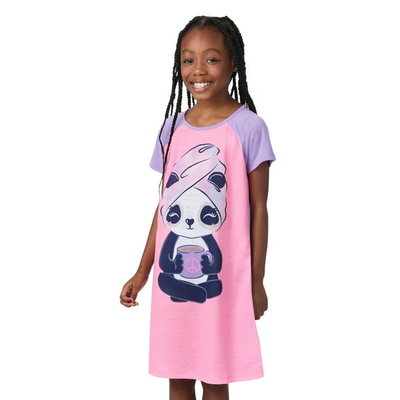 Saint Eve Kids Girls 2 Pack Nightgowns, Short Sleeve 2 Piece Soft Jersey Sleep Shirt - Pink Panda, Medium