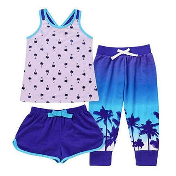 Saint Eve Kids' Girls 3-Piece Summer Pajama Set - Tank, Tee & Linen Pants S 7-8